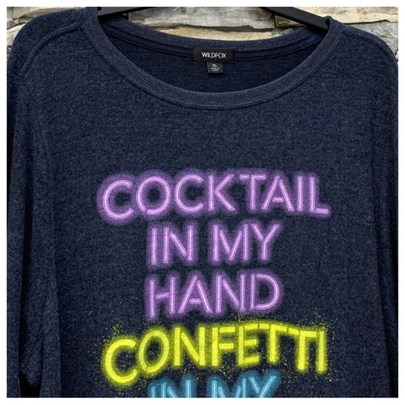 #114 XL NWT Wildfox Cocktail Hand Confetti Hair Pullover Party Sweatshirt Top - Picture 3 of 3